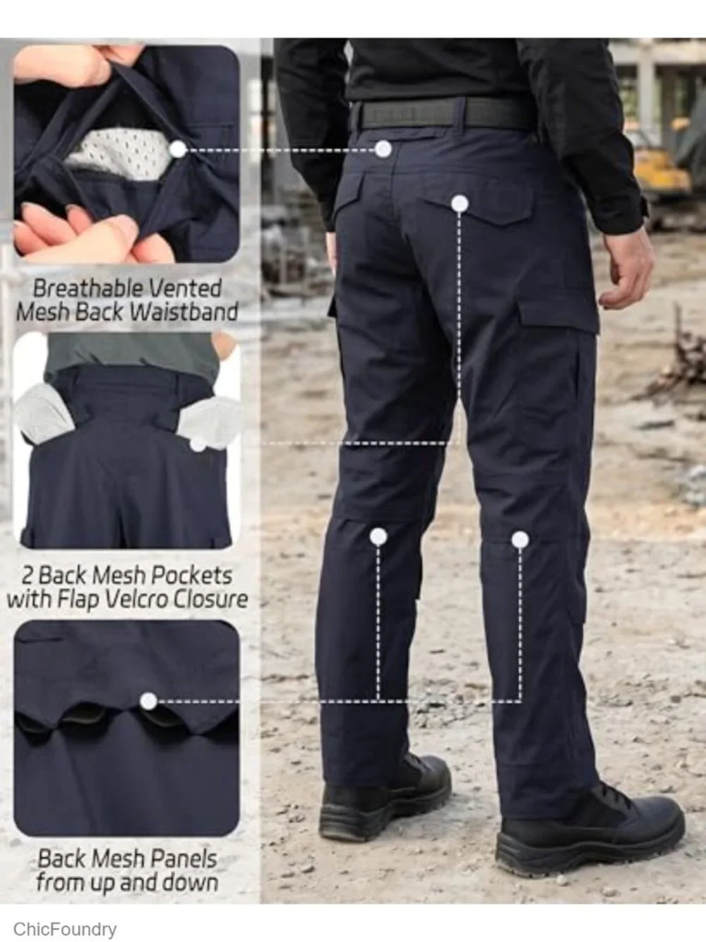 Men's Vented FR Cargo Pants Stretch Ripstop Breathable Airflow Mesh Fire Water